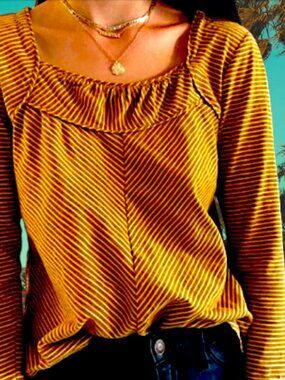 MAEVE Kenley Stripe Mustard Tee